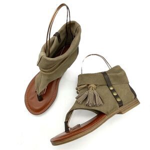 MIA Natasha Tan Stone Suede Boho Thong Ankle Wrap Tassel Sandal Women’s Size 7